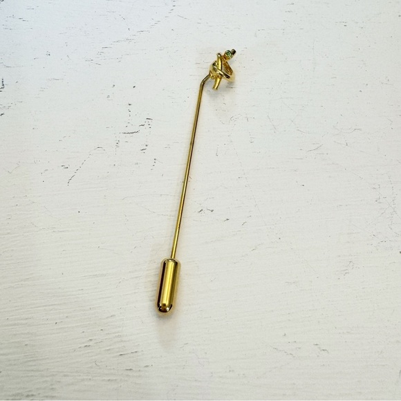 Vintage Gold Tone Art Nouveau Spiral Knot Crystal Stick Pin - Picture 5 of 7